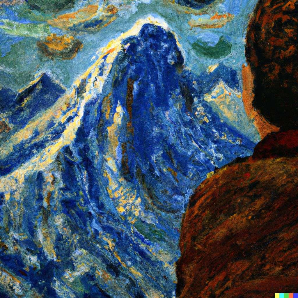 someone gazing at Mount Everest, painting by Vincent van Gogh